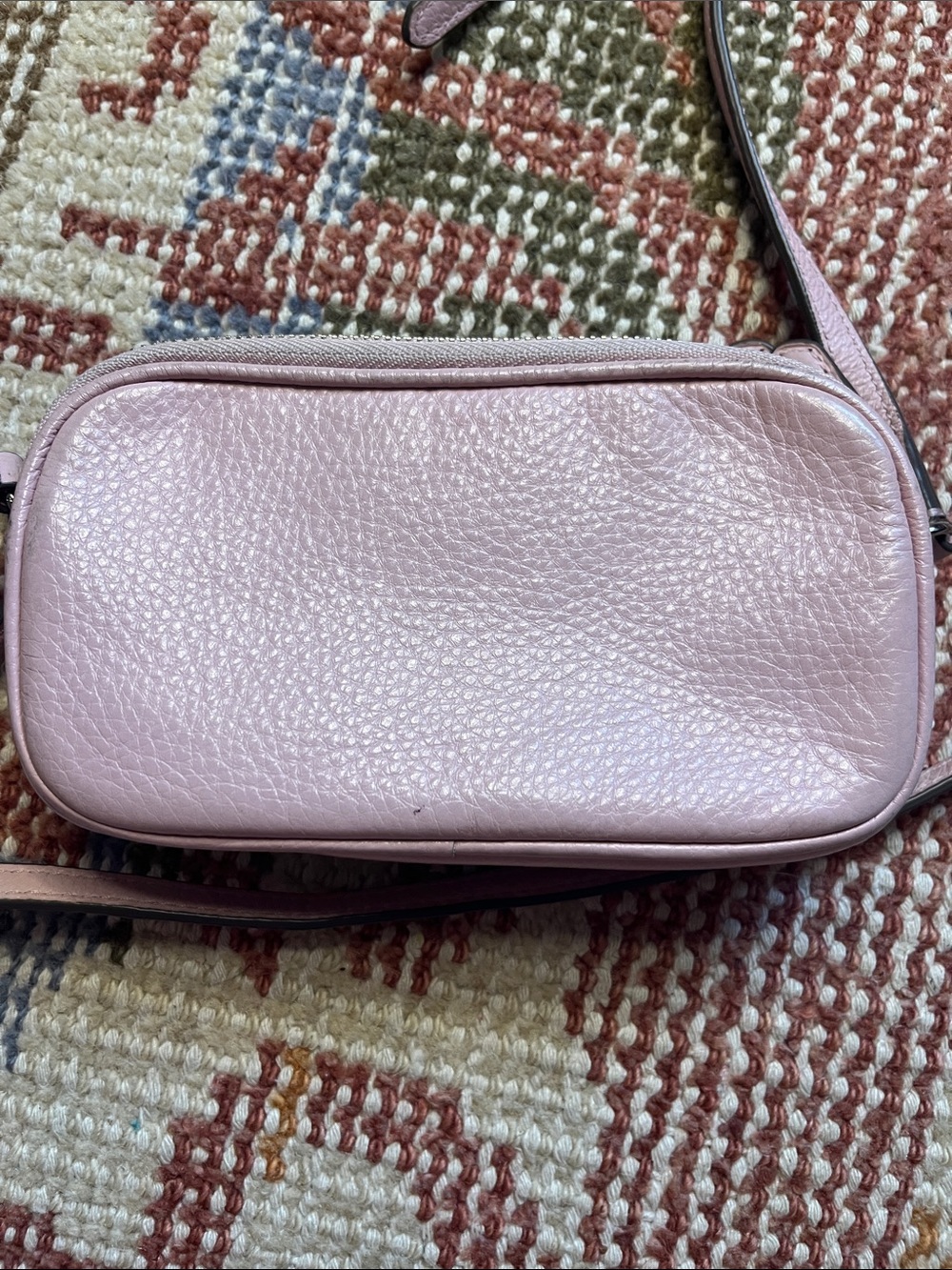 Coach Turnlock Bow Leather Crossbody Pouch Bag Pink Pebble Leather Double Zip - Picture 8 of 13